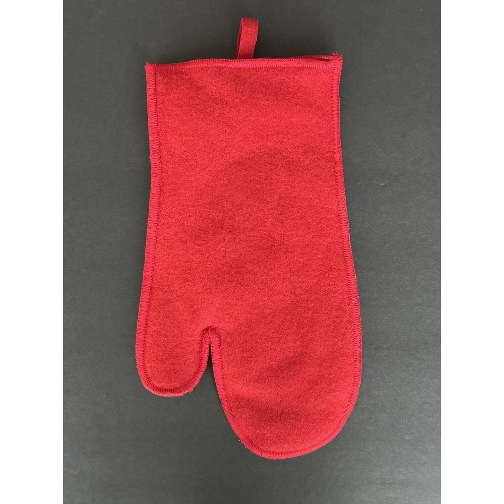 Crate & Barrel CHRISTMAS SNOWMAN Oven Mitt & Pot Holder Red Wool/Felt - Set of 2